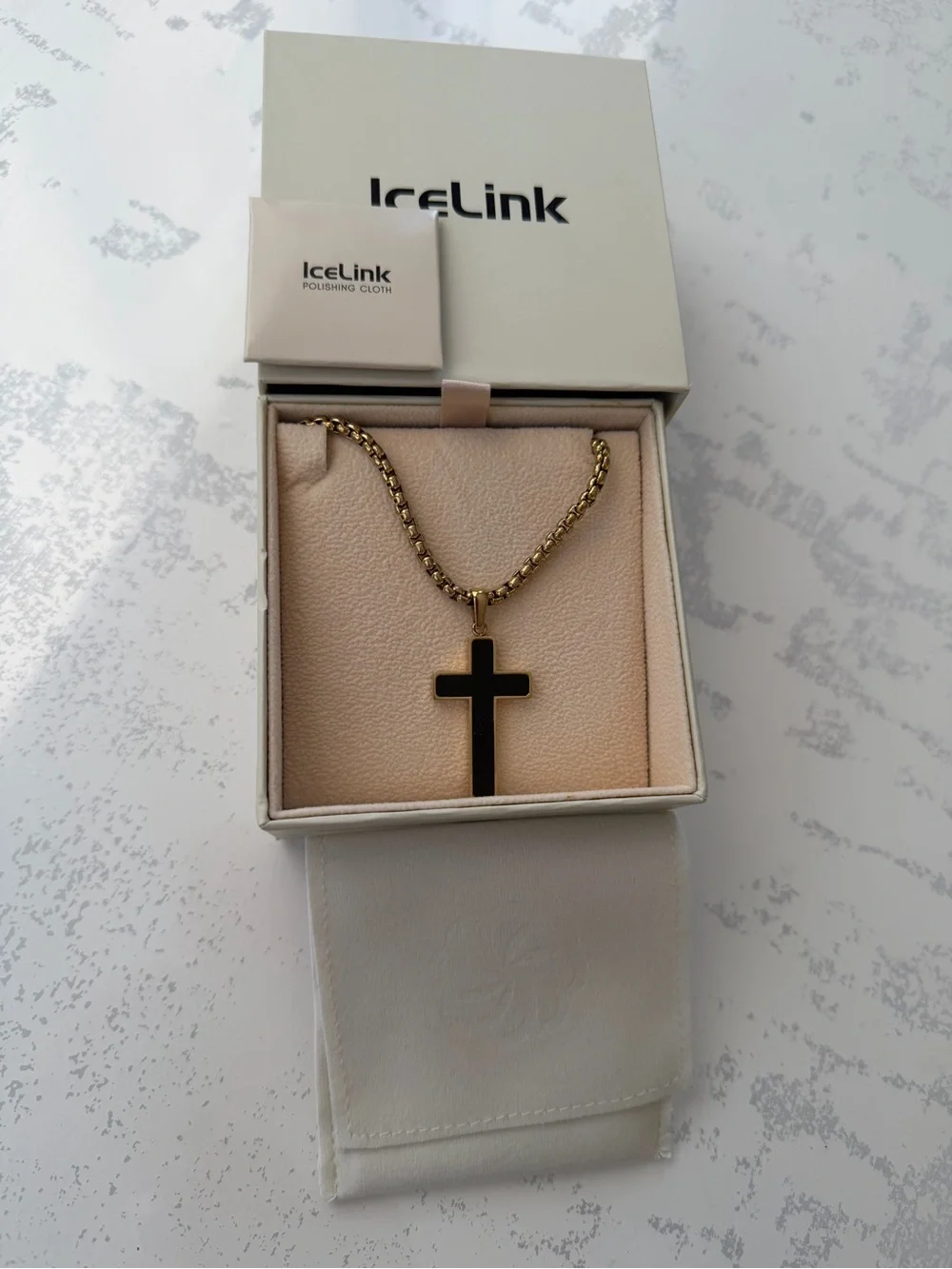 Gold Chain Necklace with Black Cross Pendant Stainless steel.